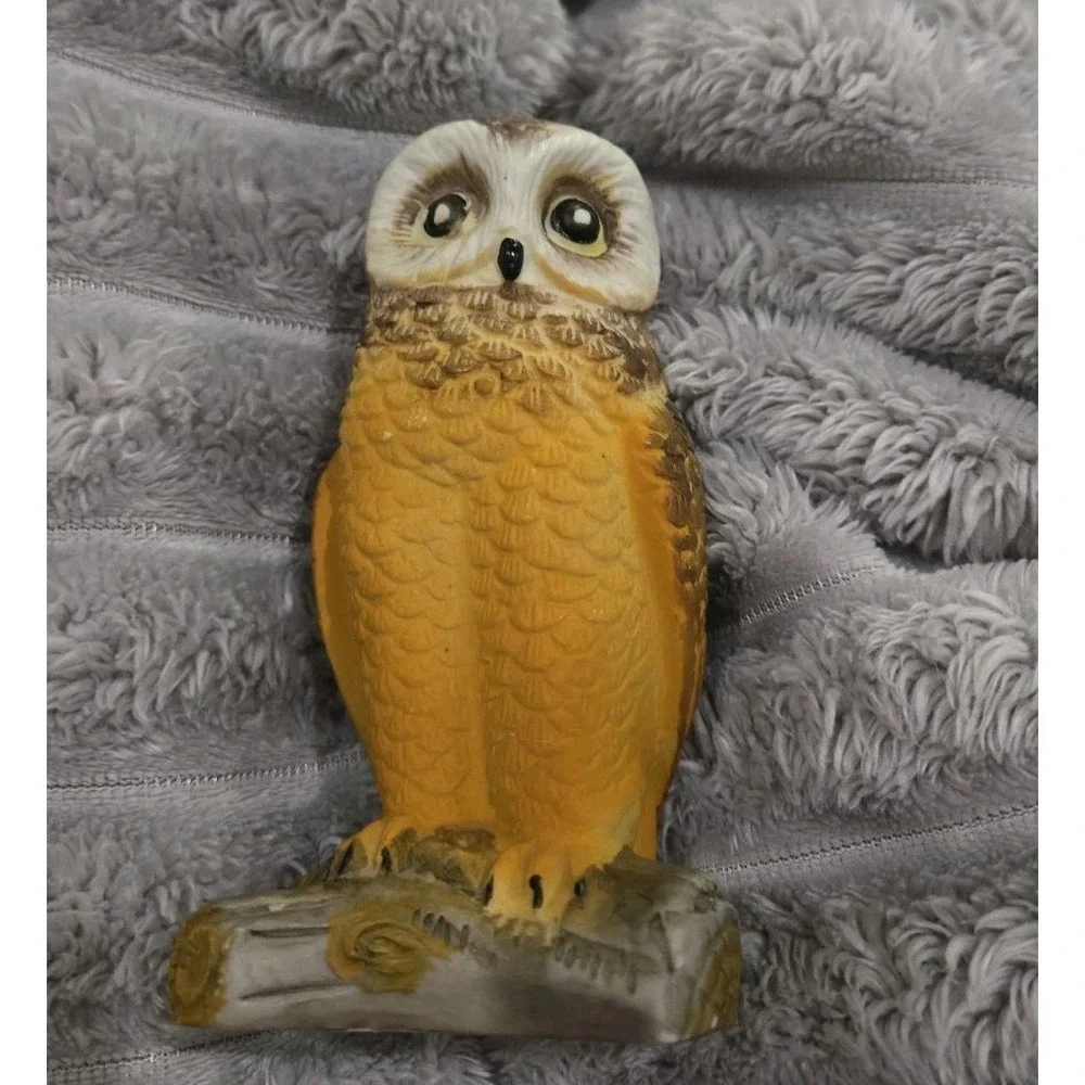 Ceramic Owl Figurine Decorative Brown and Yellow Collectible WHIMSICAL